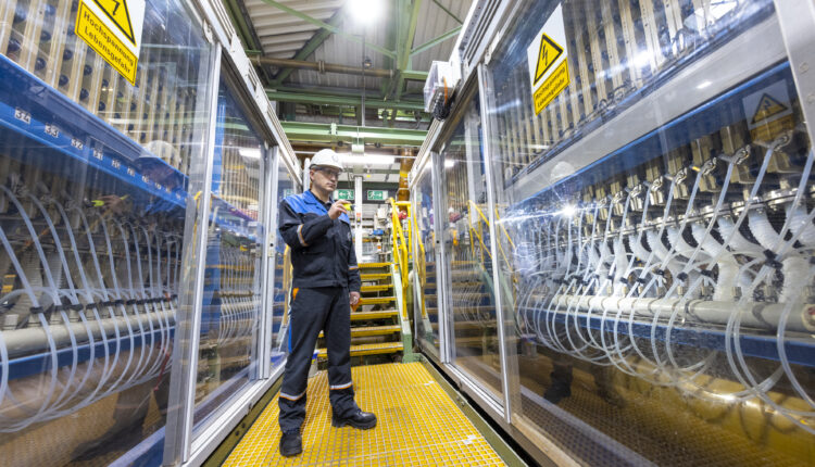 View of Covestro's chlorine electrolysis plant in Leverkusen. With immediate effect, the company is manufacturing around one-third of the product volume supplied to LANXESS using energy from hydropower based on guarantees of origin.